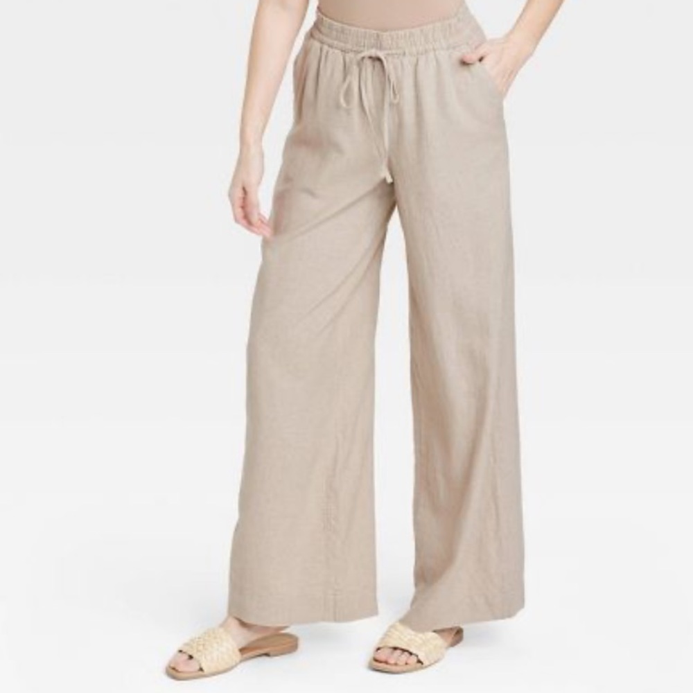 Women's High-Rise Wide Leg Linen Pull-On Pants - A New Day Brand New